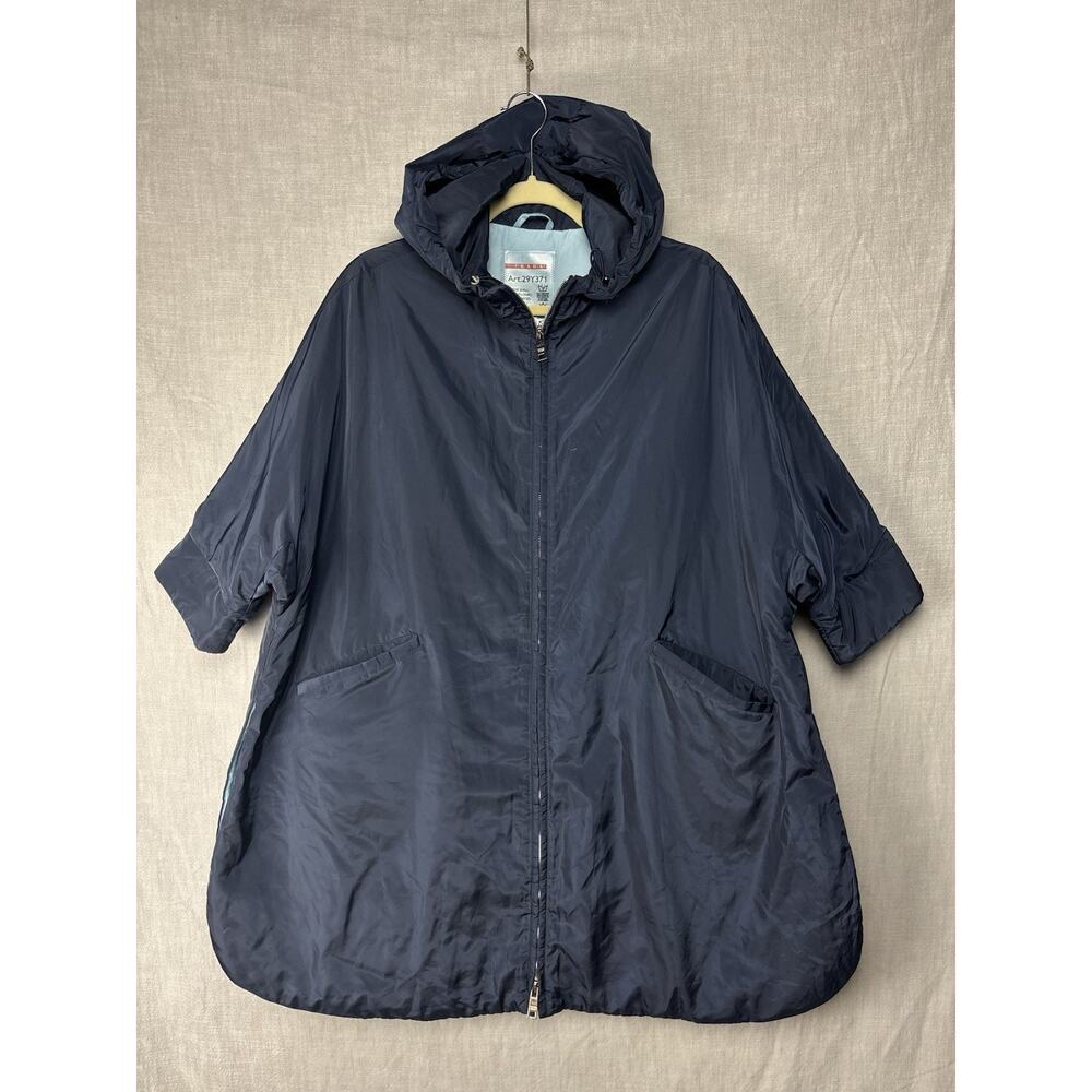 WOMENS PRADA Blue LONG NYLON PARKA HOODED SZ S/M 38 JACKET COAT PUFFY ART 29Y371